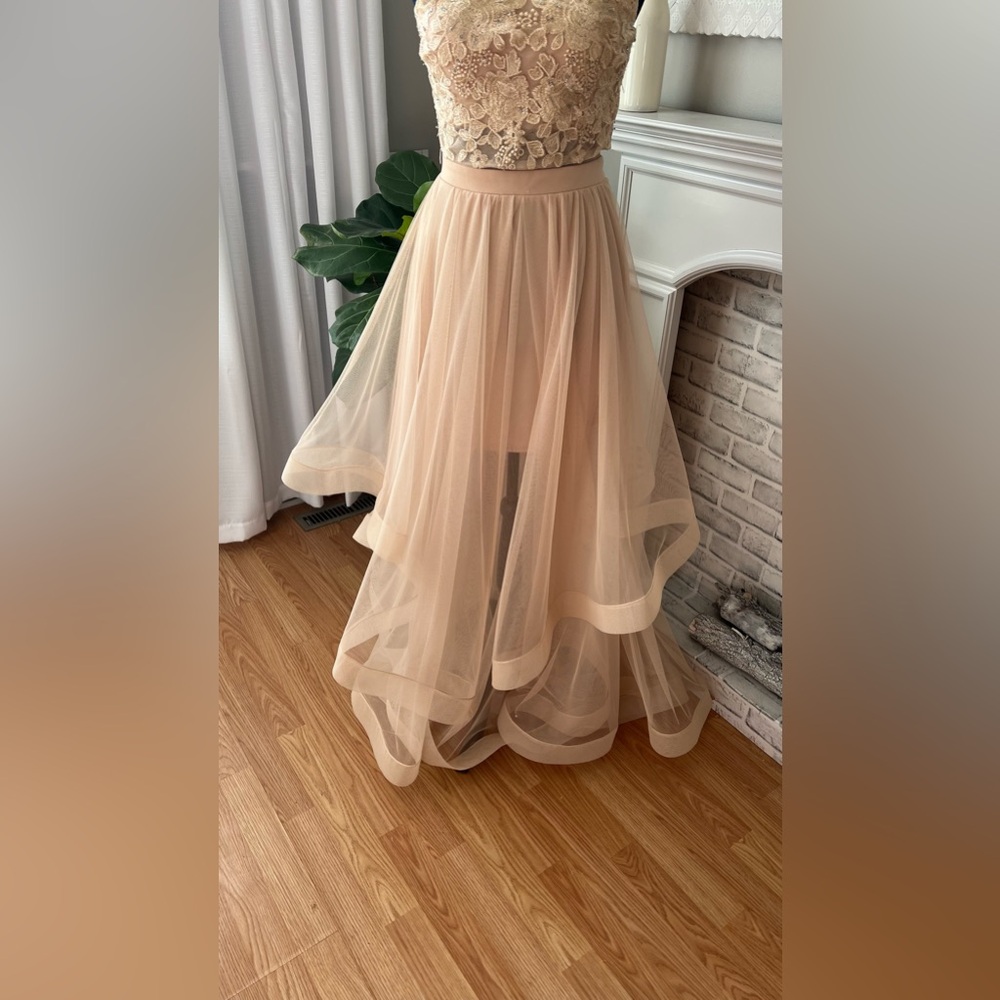 Nude beige tan prom dress